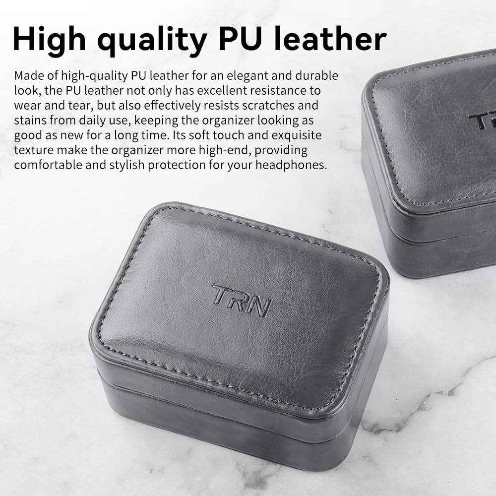 TRN-MAG IEM Earbud Case,PU Leather Wired Earbuds Case with Clip，3.7 * 2.8 * 1.9 in Earphone Case,Earpods Case Gray