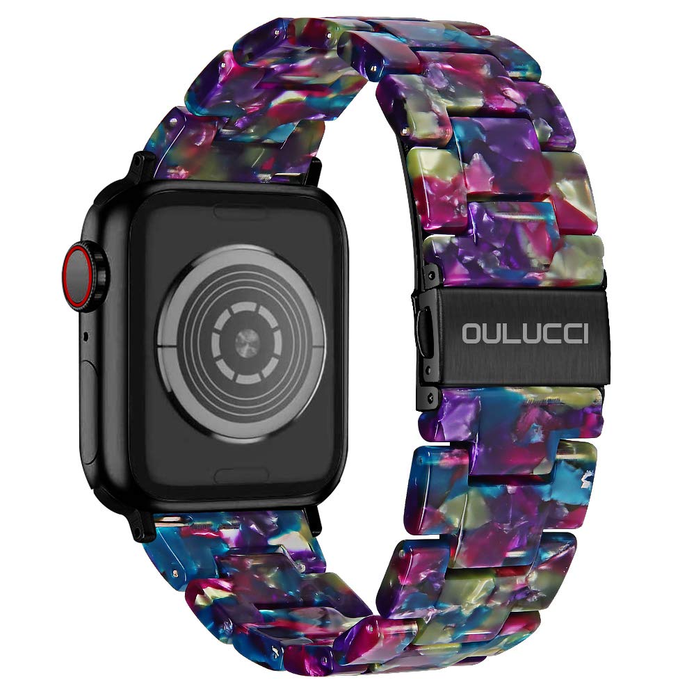 OULUCCI Compatible with Apple Watch Bands For Women, Fashion Resin iWatch Bands For Series 11 10 9 8 7 6 5 4 3 2 1 SE (Flower Purple Green, 38mm/40mm/41mm/42mm-Series11/10)