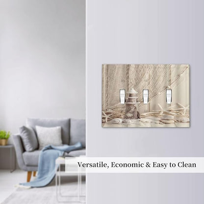 Nautical Coastal 3 Gang Light Switch Covers Seashell Fishing Net Ocean Lighthouse Starfish Triple Toggle Wall Plate Decorative Switchplate Electrical Faceplate Beach Theme Decor