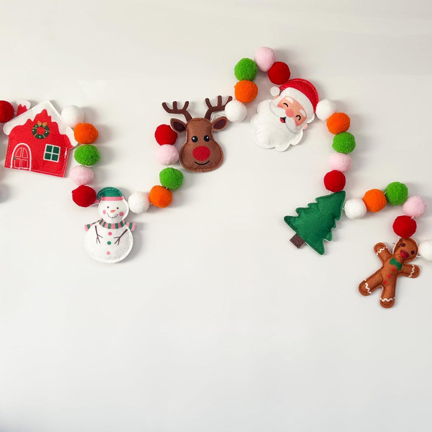 Doumeny 3D Christmas Felt Ball Garland Xmas Gingerbread Man House Garland Bunting Christmas Tree Felt Bunting Banner Santa Claus Snowman Elk Hanging Banner Winter Party Flag for Home Mantel Wall Decor