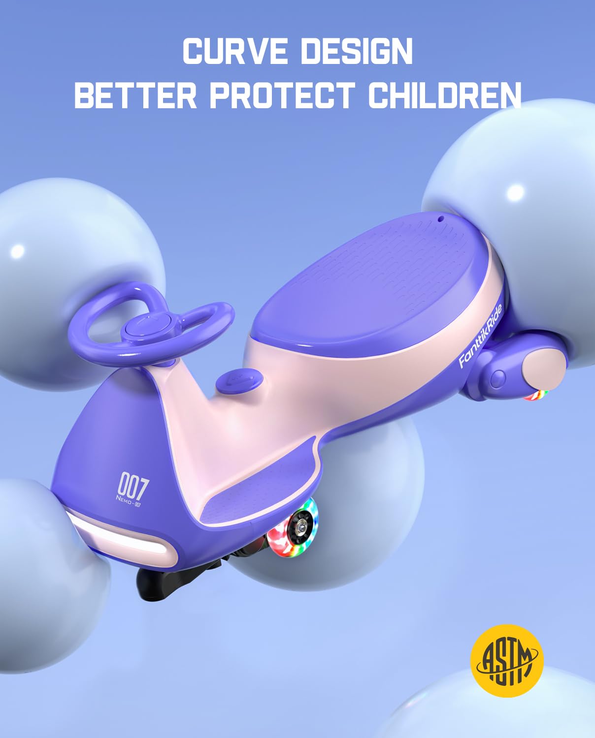 FanttikRide N7 Pro Electric Wiggle Car with Pedal, Rechargeable Battery, CyberWiggle, 2 in 1 Swing Car, 2 Speed, Anti-Rollover, Flashing Wheels, Bluetooth, for Ages 3 and Up, 150 Lbs, Pink