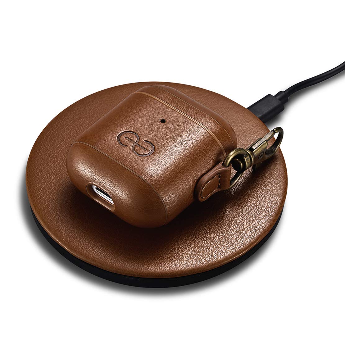 Dreem Om Case Cover with Keychain Clip Compatible with AirPods 1 & 2, Vegan Leather Airpods Case for Men & Women, Luxury Earbuds Accessory for Apple iPhone - Chocolate