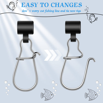 Sumind Black 50 Pieces Fishing Line Sinker Slides with Duo Lock Fishing Clips with Hooked Sinker Line Connector Tackle