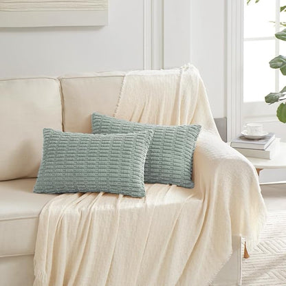 Fancy Homi Decorative Throw Pillow Covers for Living Room Couch Bed, Modern Farmhouse Boho Home Decor, Accent Cushion Case (12 x 20-Inch, Grey Blue)