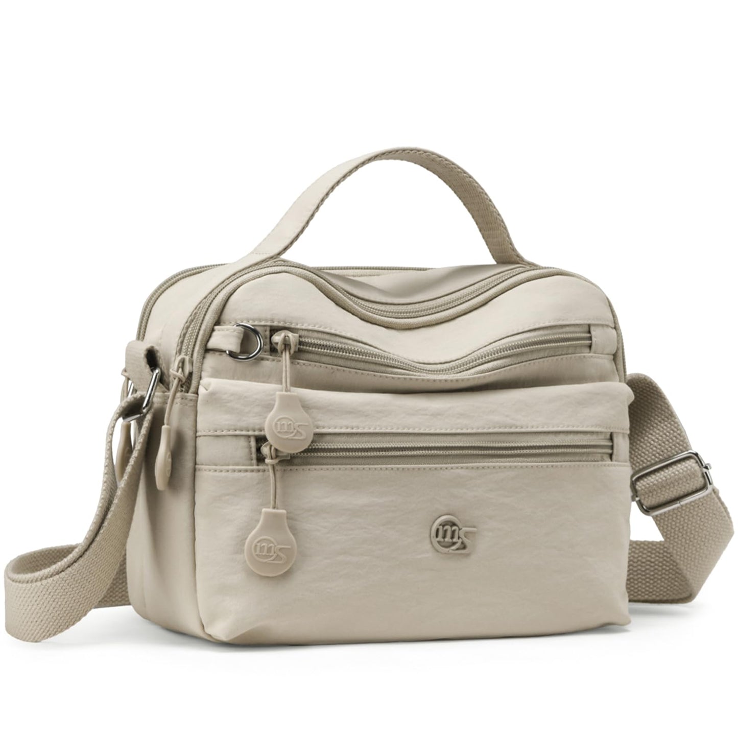 Eslcorrri Women Crossbody Bag Small Nylon Shoulder Purse Casual Neutral Light Multi Zipper Pockets Top-Handle Hobo Handbag -Sand