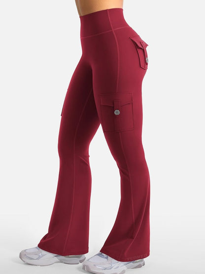 CoreFlex Women's High-Waisted Flare Leggings - Hidden Pockets, No Front Seam, Perfect for Gym & Yoga