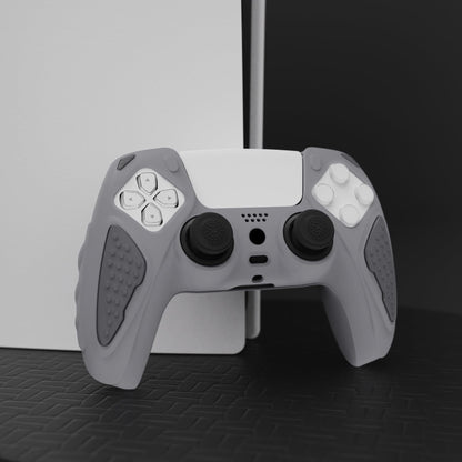 PlayVital Knight Edition Metallic Gray & Dark Gray Two Tone Anti-Slip Silicone Cover Skin for ps5 Controller, Soft Rubber Case for ps5 Wireless Controller with Thumb Grip Caps