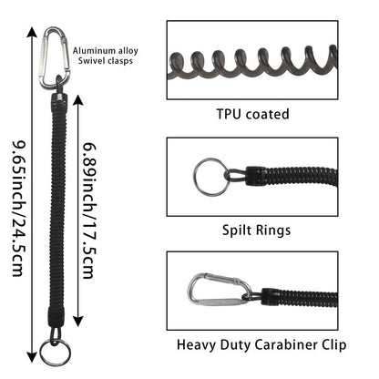 Aventik Magnetic Net Release Ultra-Strong Keychain Fly Fishing Net Retractor with Coiled Lanyard Carabiner Clip(Black)