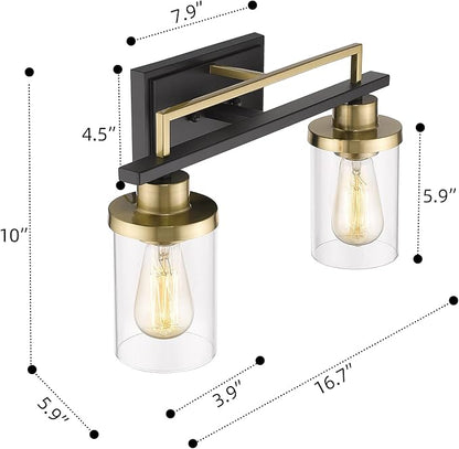 Emliviar 2-Light Gold Bathroom Light Fixtures - Vanity Light in Black and Gold Finish with Clear Glass, YCE238B-2W BK+BG