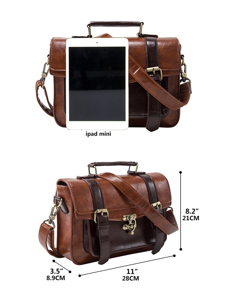 ECOSUSI Women PU Leather Satchel Purse Vintage Small Crossbody Messenger Bag Work Cross-body Bag, Coffee