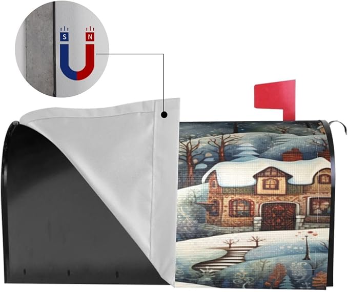 DADABULIU Mailbox Covers Snowman Forest Winter House Snowman Forest Winter House Magnetic Letter Post Box Cover Standard Size 21 x 18 Inch Garden Yard Home Decorative