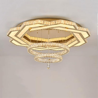 Flashing God Large Crystal Chandelier Dia 48" Gold Chandelier Flush Mount Ceiling Light for Bedroom Living Room Dining Room Hallway Dimmable 3 Rings LED Celing Lighting Fixtures