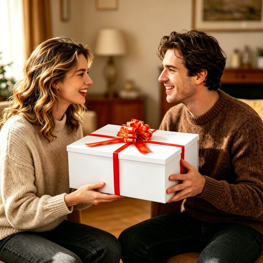 UoeRing White Extra Large Gift Box 2Pcs 22x17x9 inch,luxury Gift Box with Lid for Presents Birthday Christmas Valentine's Day (Contain Pull Bows,Card,Envelope,Filler)