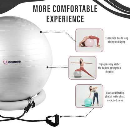 Yoga Ball Chair with 65cm Exercise Ball & 2 Resistance Bands, Stability Base for Home Office, Yoga, Pilates & Fitness, Balance Ball for Posture, Core Strength & Low Impact Workouts