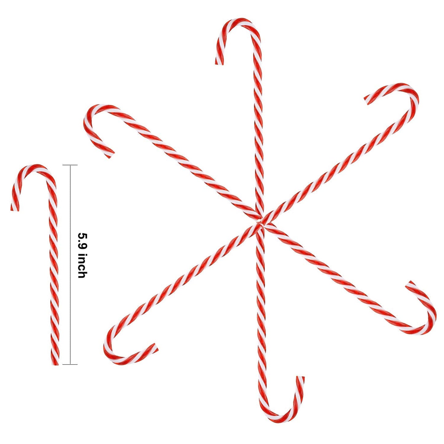 Hicarer 50 Pieces Christmas Plastic Candy Cane 5.9 Inch Christmas Tree Hanging Ornament Decoration Twisted Tree Candy Cane Ornament for Xmas Holiday Party Favor (Red and White)