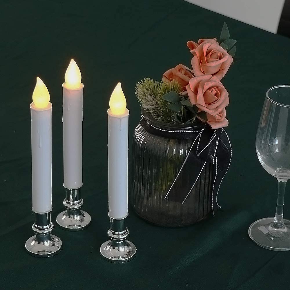 Wondise Flameless Window Candles with Remote and Timer, Battery Operated Silver Holders and Suction Cups White Candles for Christmas Home Decoration, Set of 8(D1.75 x H9 Inch)