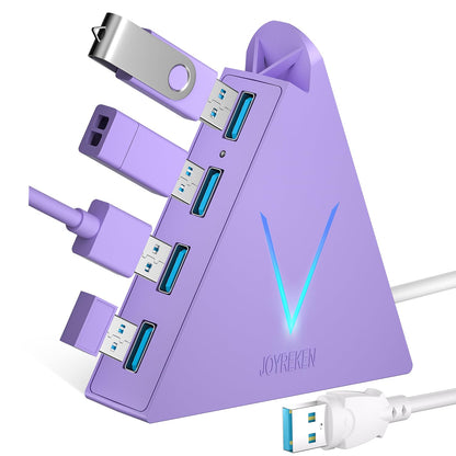 4-Port USB 3.0 Hub, FlyingVHUB Vertical Data USB Hub with 2 ft Extended Cable, for Mac, PC, Xbox One, PS4, PS5, iMac, Surface Pro, XPS, Laptop, Desktop, Flash Drive, Mobile HDD(Pink)