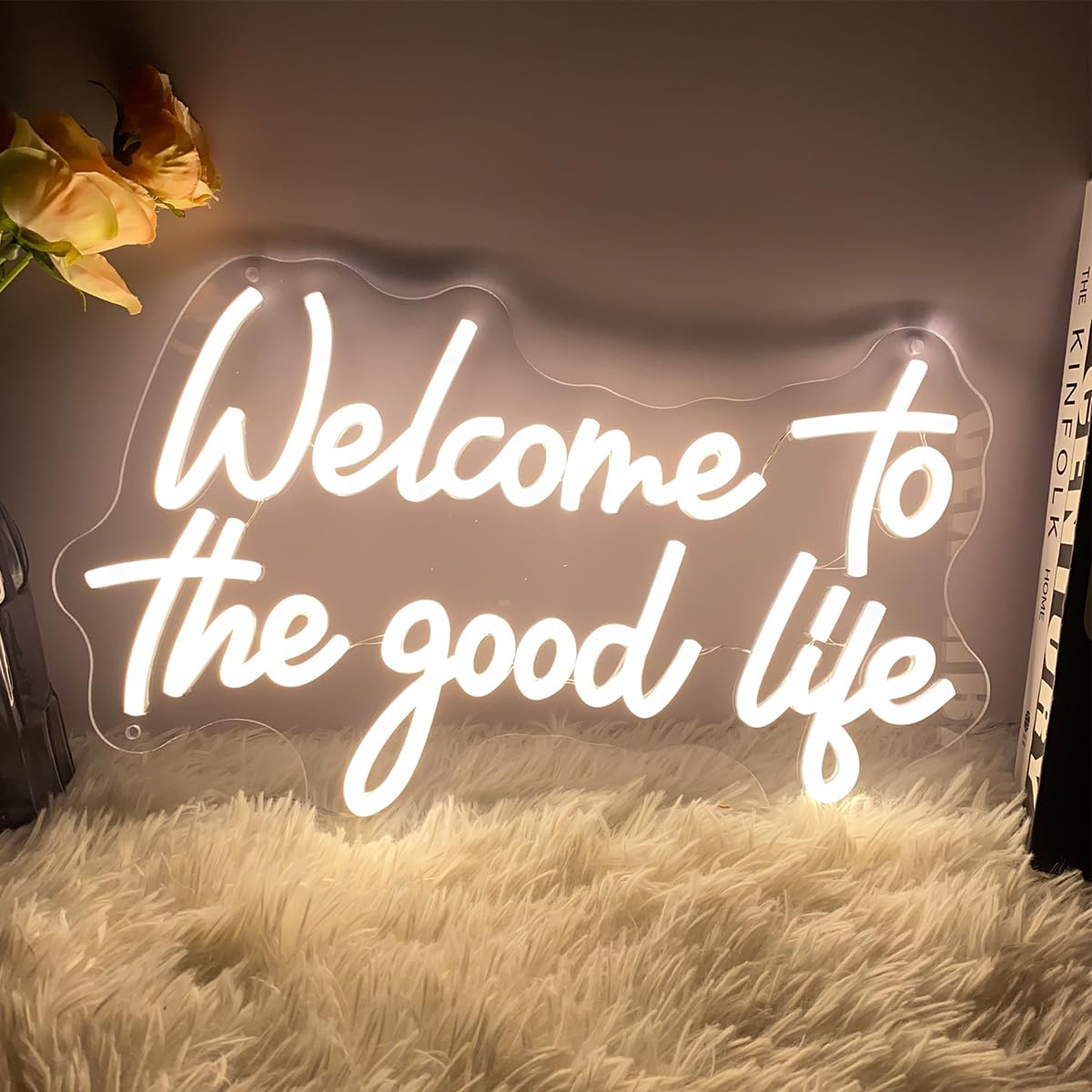 Welcome To The Good Life Neon Sign Wall Decor Indoor Bedroom Custom Led Neon Signs Backdrop Flex Christmas Party Business Shop Window Wedding Living Room Birthday Gift(Warm White,USB,40×25.1CM)