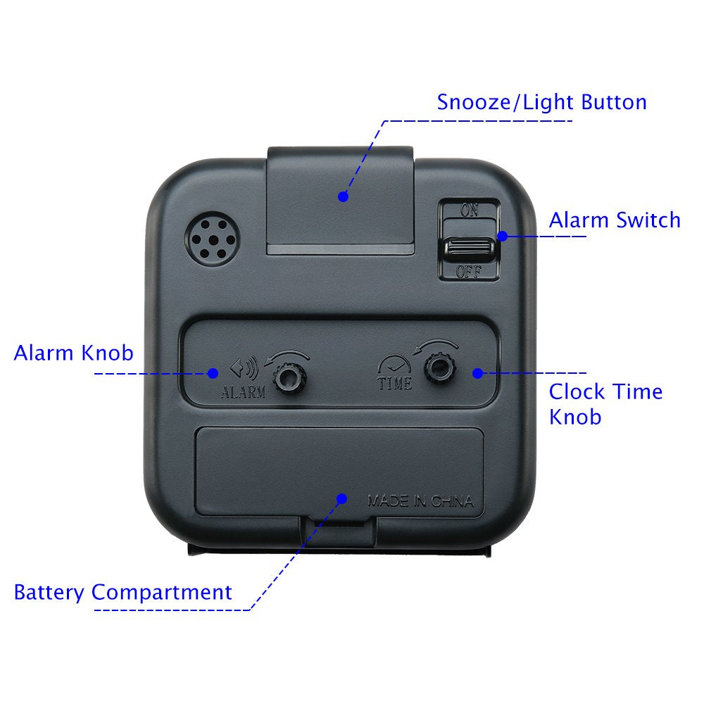 Peakeep Small Battery Operated Analog Travel Alarm Clock Silent No Ticking, Lighted on Demand and Snooze, Beep Sounds, Gentle Wake, Ascending Alarm, Easy Set (Black)