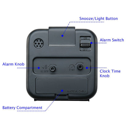Peakeep Small Battery Operated Analog Travel Alarm Clock Silent No Ticking, Lighted on Demand and Snooze, Beep Sounds, Gentle Wake, Ascending Alarm, Easy Set (Black)