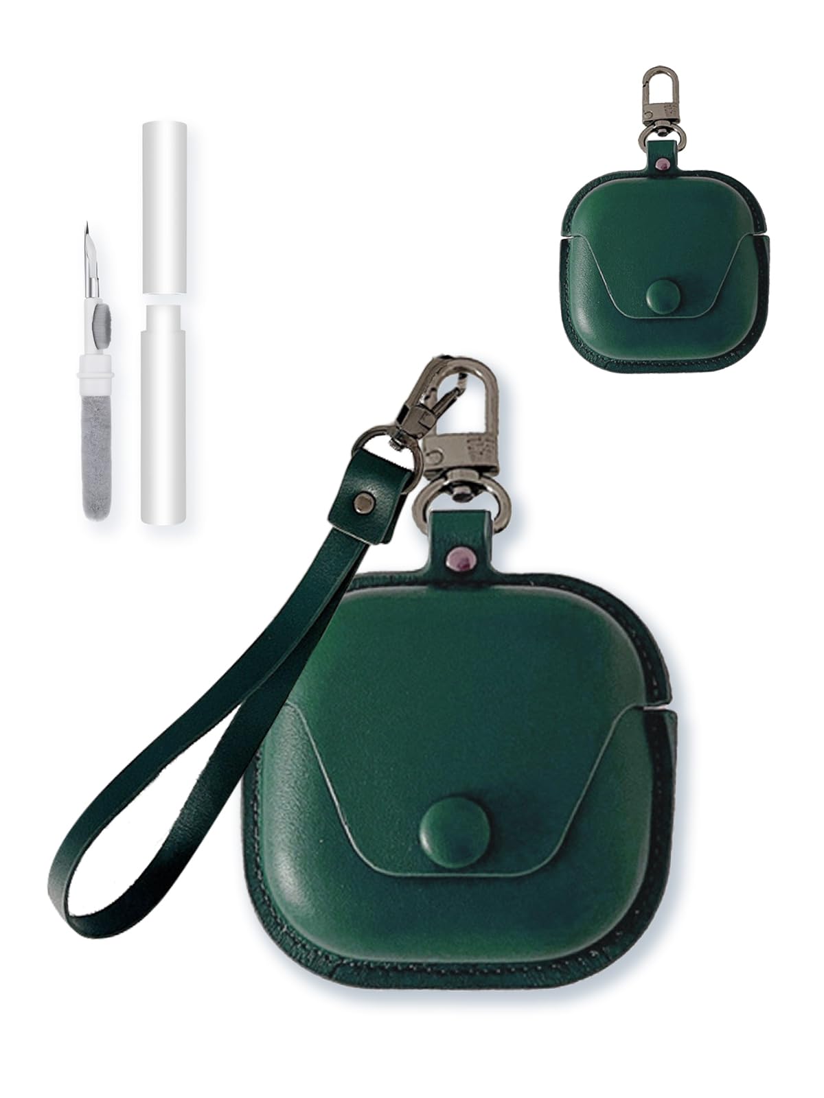Case for SHOKZ OpenFit 2+ T921 Wireless Earbuds,Stylish Retro Soft Protective,BOVUGAC Premium PU Leather Case Cover with Cleaning Kit & Lanyard for OpenFit 2+ T921 Accessories-Green