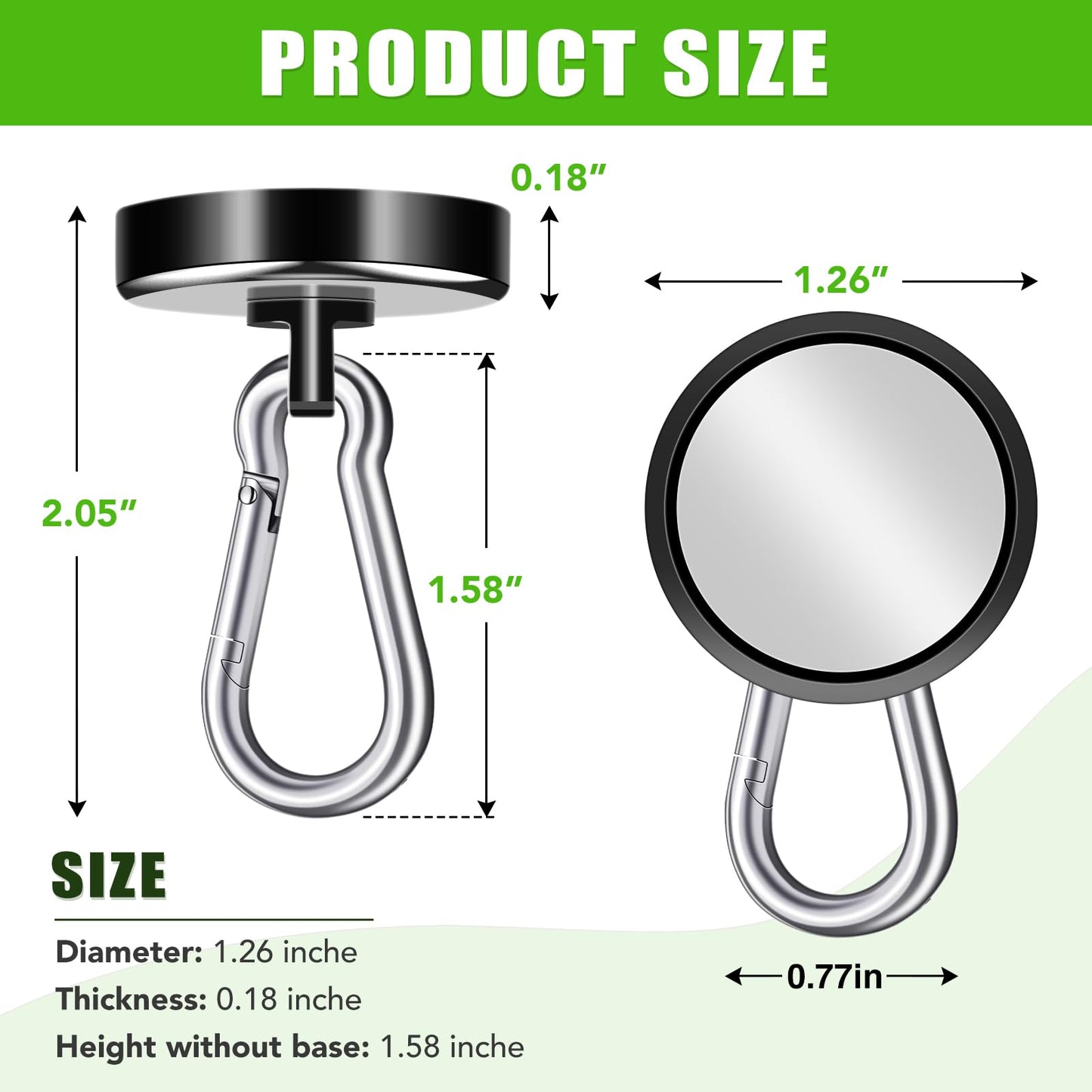 E BAVITE Carabiner Magnetic Hooks, 110LBS Strong Black Magnetic Hooks Heavy Duty with Swivel Carabiner Hook, Great for Hanging for Cruise, Garage, Kitchen, Refrigerator, Locker (12-Pack)