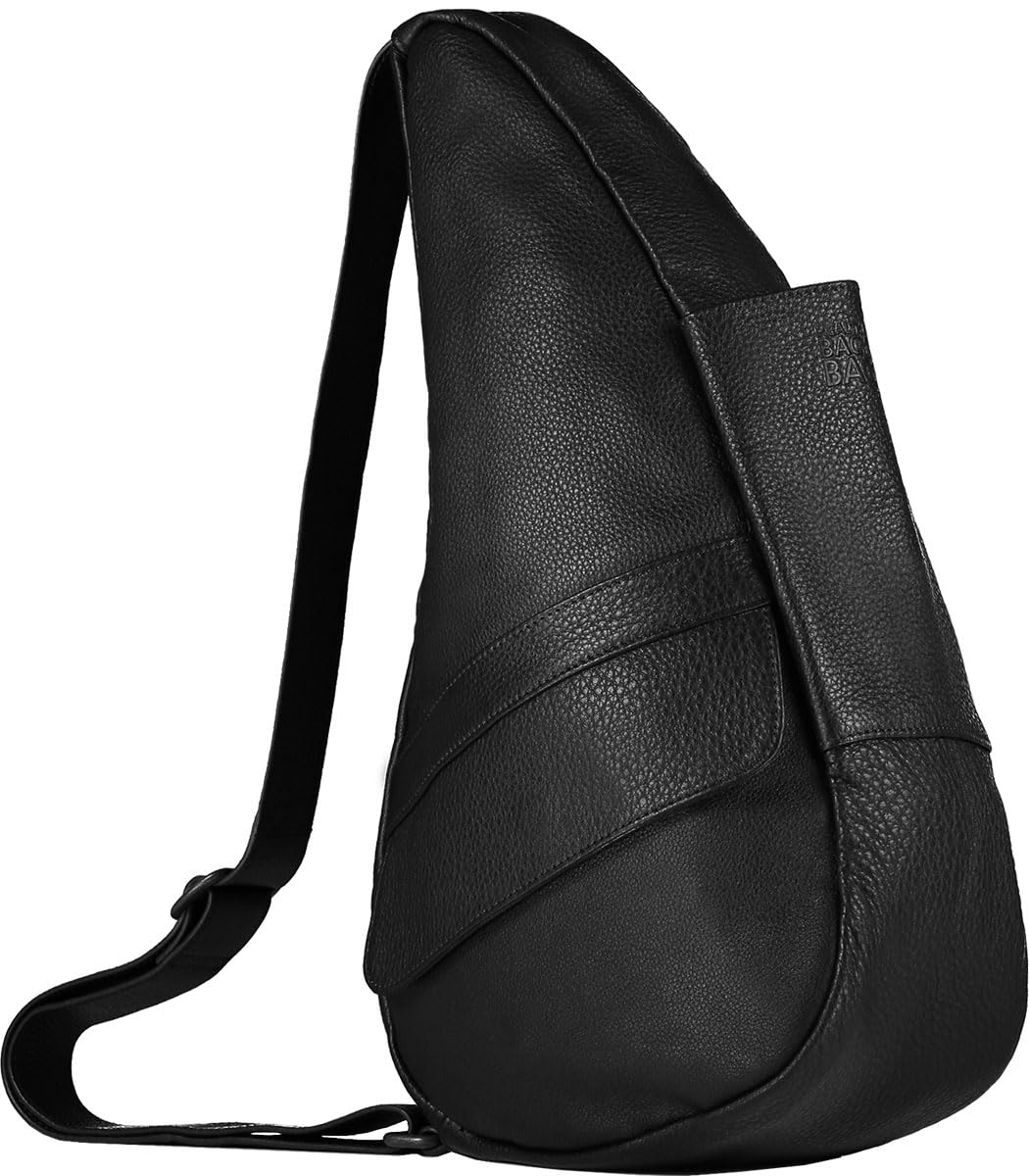 AmeriBag 17" Full-Grain Leather Healthy Back Bag Ergonomic Crossbody Sling for Everyday Use, Travel & Walking Comfort (Black)