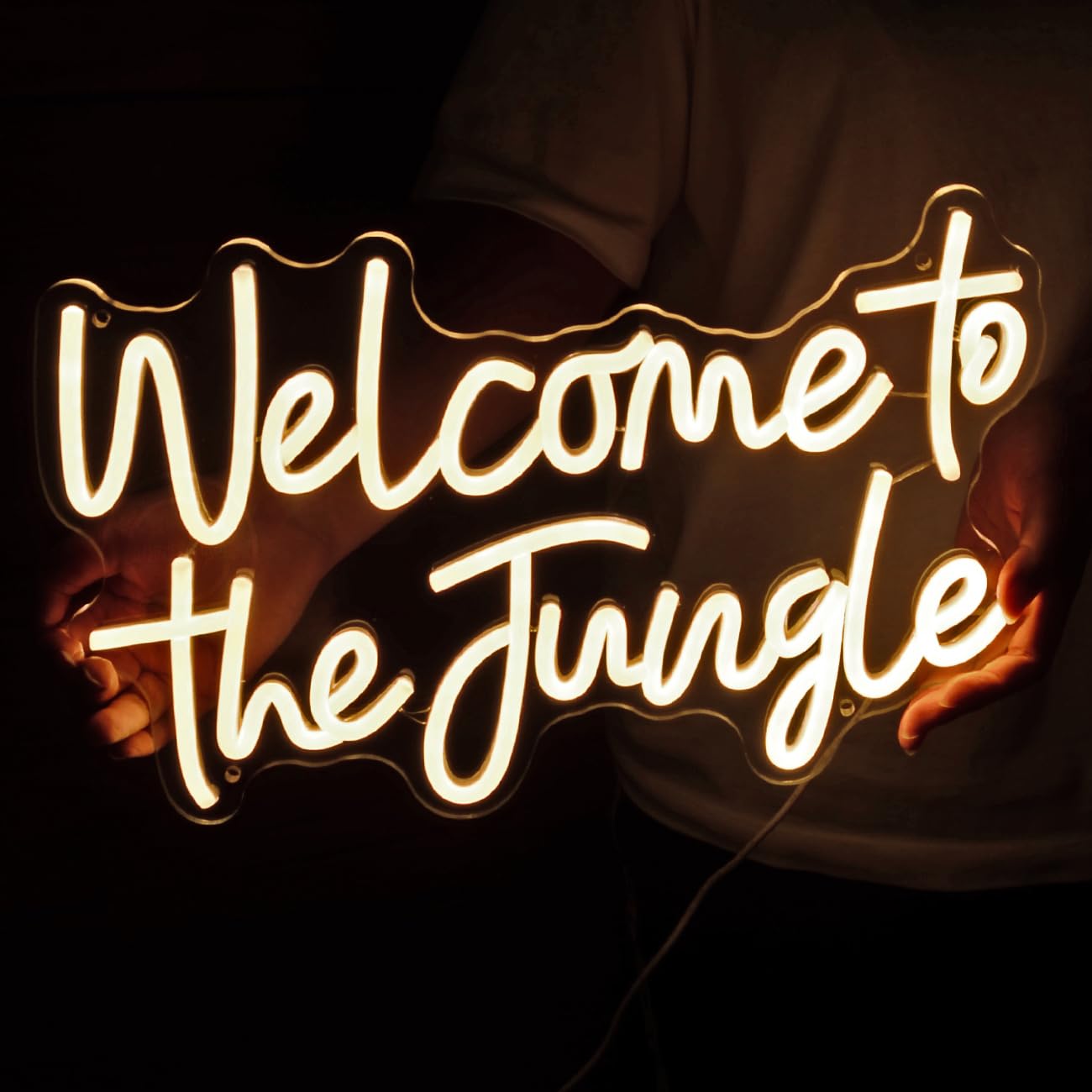 Britrio Welcome to the Jungle Neon Sign for Safari Jungle Themed Party Baby Shower Kids Birthday Gift Bedroom Bar Club LED Neon Light Wall Decor 5V USB Powered with Switch 15.75 Inch Warm White