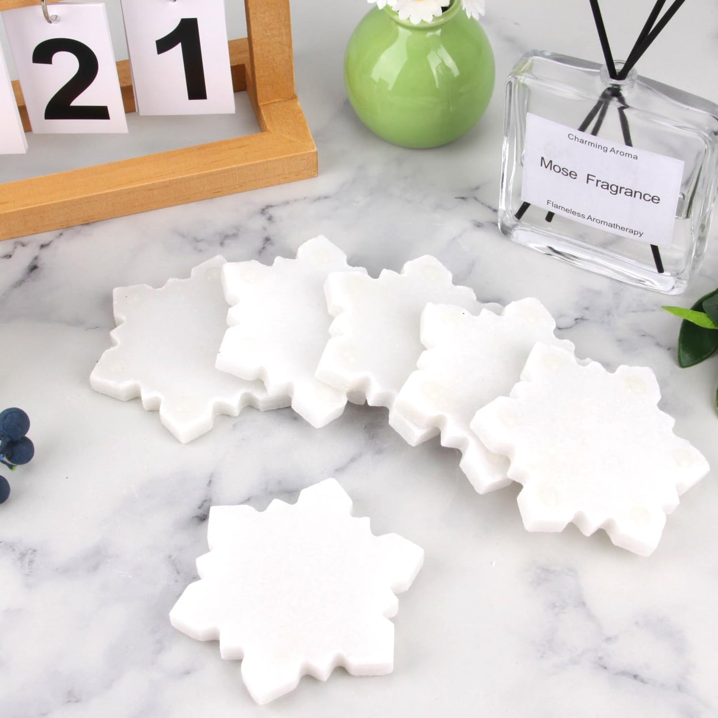 Marble Coasters Set of 6-4 Inch Snowflake Design White Natural Stone Drink Coasters, Modern Luxury Outdoor Cup Coaster Table Protection for Coffee Tab (6, 4 Inch) (6, White, Snowflake)
