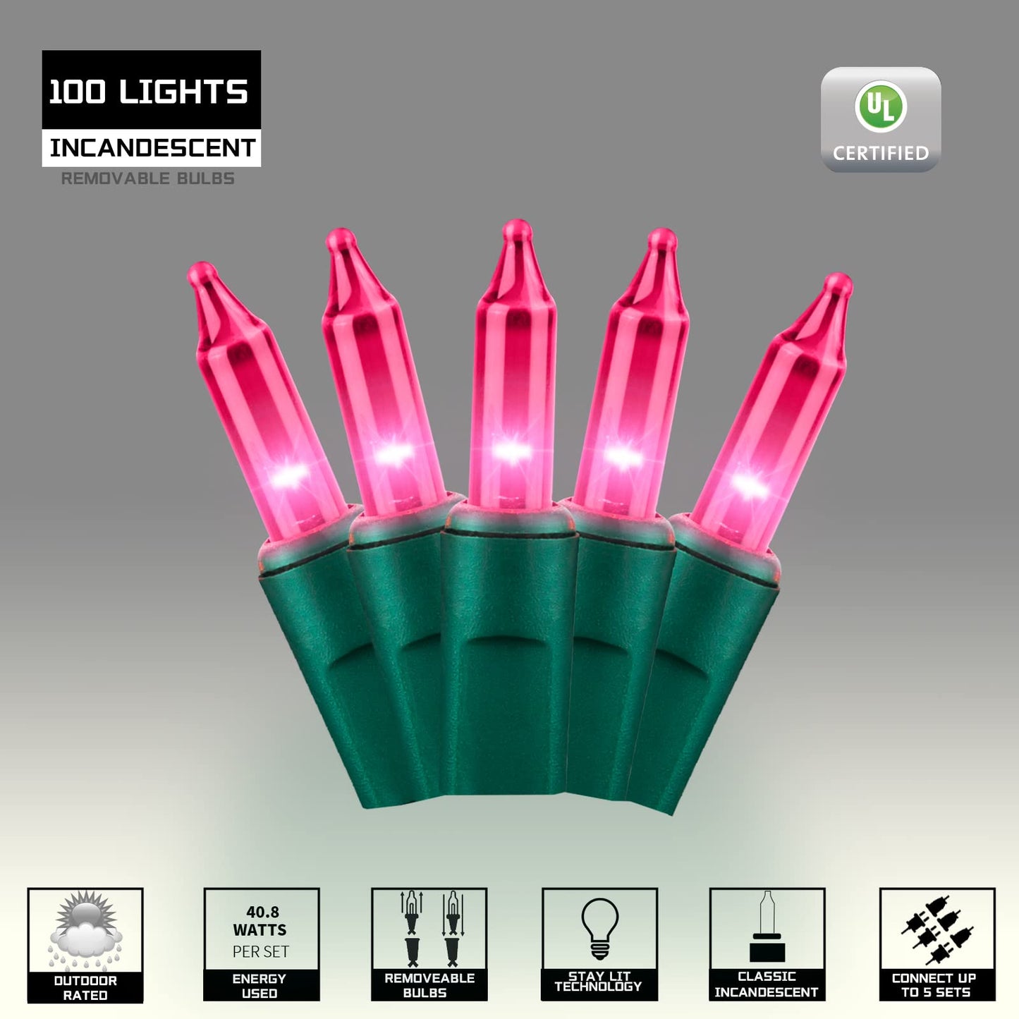 JUSTPRO 100LIGHTS PINK Extra-Bright With End Connectors Christmas Decorative Lights 5.98m UL Certified Mini String Light Set Waterproof for Home Garden Holiday Christmas Tree Party Patio Decor Wedding
