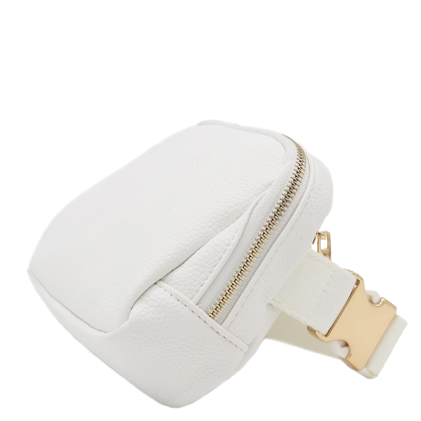 Lightweight Soft PU Pebbled Leather Sling Fanny Pack Belt Bag with Gold Metal Buckle (White)