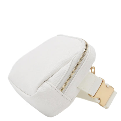 Lightweight Soft PU Pebbled Leather Sling Fanny Pack Belt Bag with Gold Metal Buckle (White)