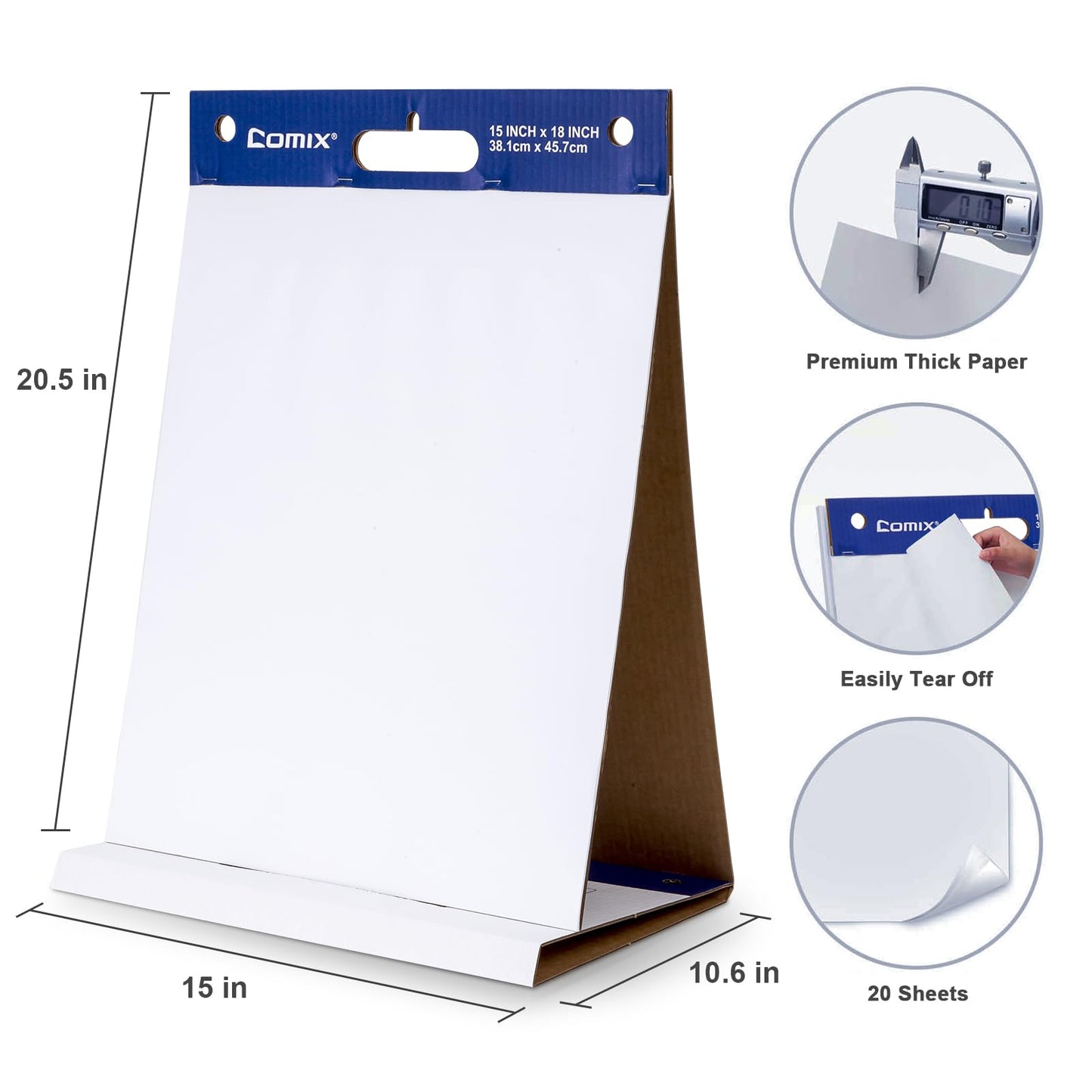 Comix Sticky Portable Tabletop Easel Pads, 20 x 23 Inches Flip Chart Paper for Teachers, Students, Businessmen, Office Workers, 20 Sheets/Pad, 4 Pads/Pack
