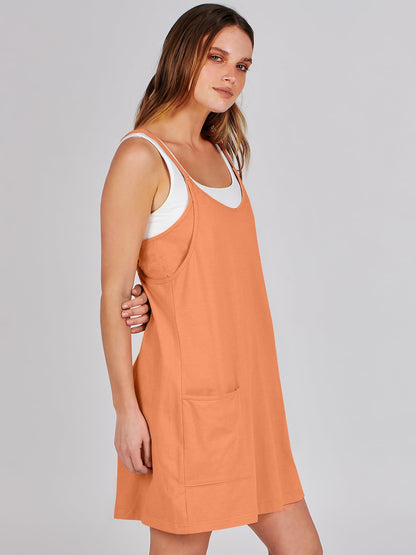 ANRABESS Women Athletic Dress Summer Tennis Workout Active Sports Mini Romper Dress Built in Shorts Travel Vacation Clothes Orange X-Large