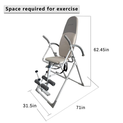 Inversion Table with Adjustable Backrest and Ankle Support, Comfortable Cushioned Seat, Safety Belt, Foldable Exercise Equipment