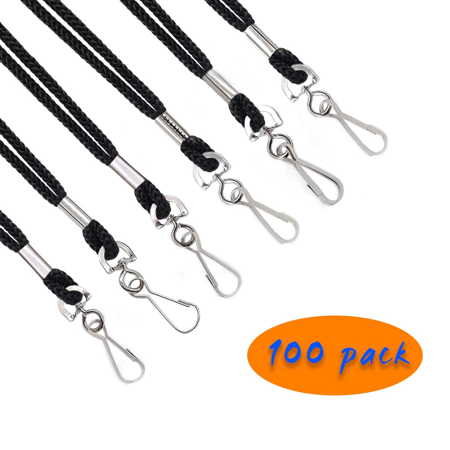 HOSL Black Nylon Lanyards, 100 Pack Bulk Office ID Card Lanyards with Swivel Hook (Modern/Fitted, 19 inches, 1.54lb)