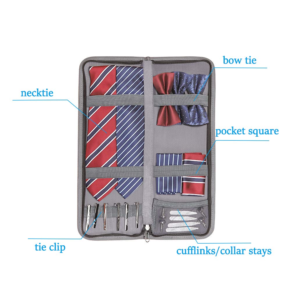 Modoker Mens Gift Tie Case for Travel Necktie Carrier Organizer Bag Storage Cufflinks and Suit Accessories,Blue