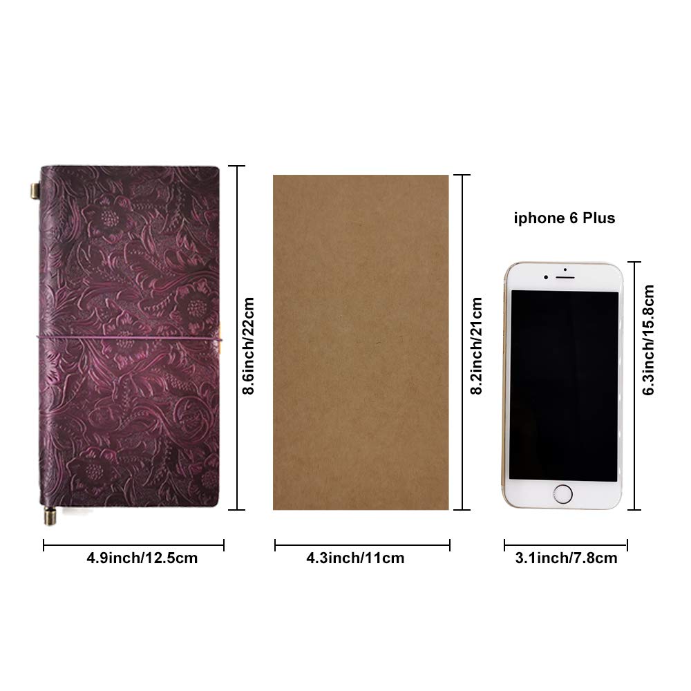 Refillable Leather Journal, Handmade Purple Leather Notebook with Bookmark for Men & Women, Vintage Leather Notepad Sketchbook Perfect for Writing, Gifts, Travelers (Purple, Standard)