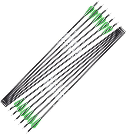 Carbon Arrows for Archery Bow - Hunting Target Practice with Removable Tips | 26, 28, 30 Inch, Spine 500, 6PCS/12PCS