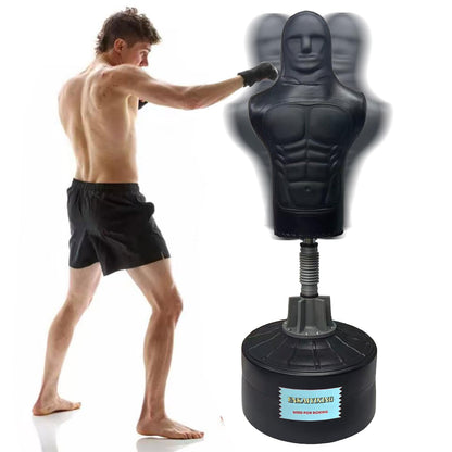 Bob Punching Dummy,Durable Leather Punching Bag with Large Base for Adults & Kids, Freestanding Training Target for Boxing, Taekwondo, MMA, Home Gym（Black）