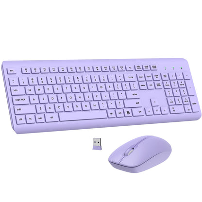 Wireless Keyboard and Mouse Combo, Full Size Silent Ergonomic Keyboard and Mouse, Long Battery Life, Optical Mouse, 2.4G Lag-Free Cordless Mice Keyboard for Computer, Mac, Laptop, PC, Windows