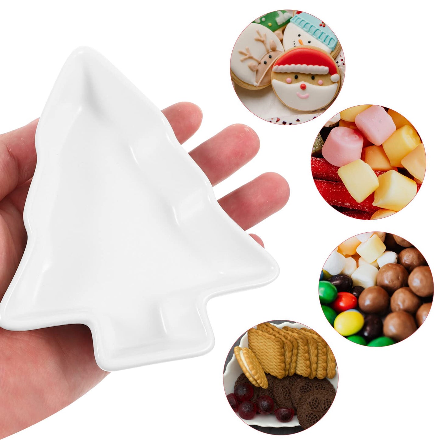 DOITOOL 2Pcs Christmas Tree Shaped Plates Ceramic Christmas Serving Tray Dishes Snack Candy Appetizer Serving Platters Cookies Candy Container for Holiday Party Decorations, White