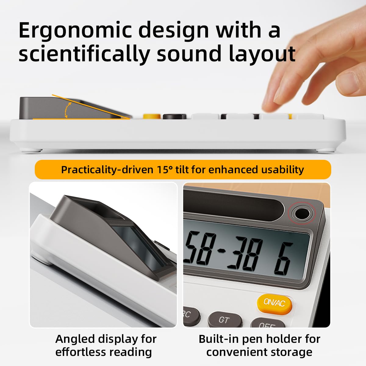 DPEDUAI Solar Desk Calculator with 7.5 inc LCD Writing Membrane, 15° Tilt for Easy Reading, Integrated Phone Stand, Voice & Silent Modes, Anti-Slip Pads for Stability, Ideal for Office & Study Use