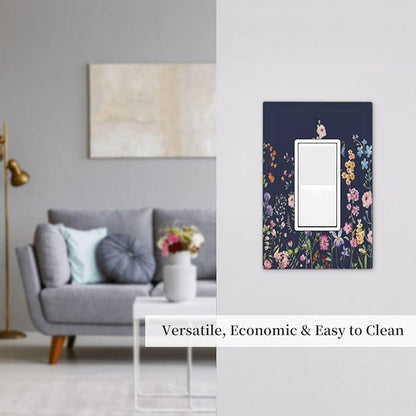 Rustic Wild Floral Darkground Vintage Watercolor Flower 1 Gang Rocker Light Switch Covers Decorative Single Decora Outlet Wall Plate Faceplate Switchplate GFCI for Bedroom Decor