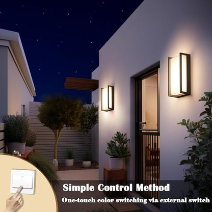 Modern Outdoor Light Fixtures, IP65 Waterproof Front Porch Light fixtures, 3-Color Temperature Wall Sconce, 18W Outdoor Wall Lights for House Front Door Garage Walkway Backyard Garden