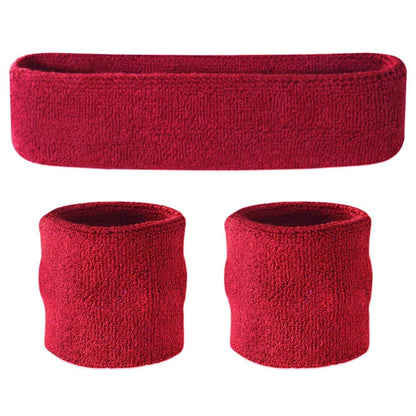 Suddora Sweatbands Set, Moisture Wicking 2 Wristbands and 1 Headband, Breathable Terry Cloth Athletic Bands for Basketball, Tennis, Yoga, Gym, Sweat Bands for Costumes and Cosplay, Maroon
