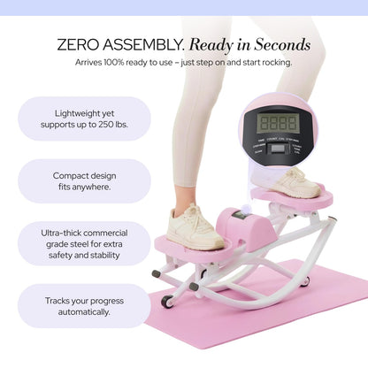 LhanelFit The Rock Stepper - Side to Side Rocking Stepper Machine for Home Workouts - Low Impact Indoor Cardio Leg Glute and Core Training - Quiet Compact Step Rocker Exercise Equipment (Pink)