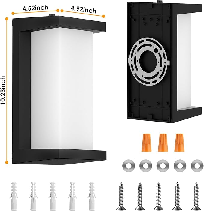 2 Pack Dusk to Dawn Outdoor Wall Lamp Porch Lights,3 Color Modern Exterior Lighting Fixtures,Outdoor Waterproof for Front Porch Light,LED Wall Mount Sensor Outside Lights for House,Garage,Yard