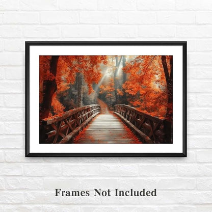 Yesad Autumn Bridge Canvas Wall Art, Fall Wall Art Room Décor Natural Posters Autumn Pictures Prints Wall Décor for Living Room Bedroom (Unframed,30”x20”,Bridge)