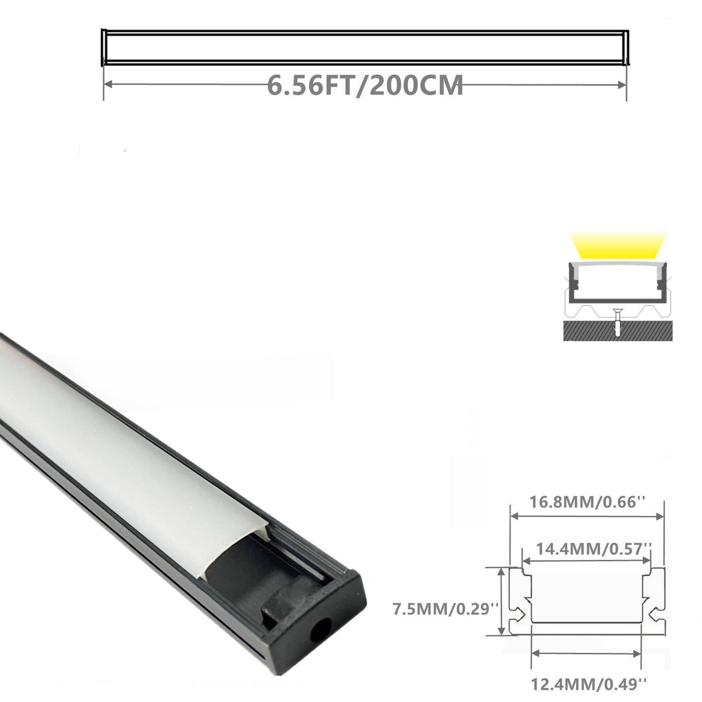 THMOOTHER LED Strip Black U Channel Diffuser 10-Pack 6.56FT,17X7.5MM Surface Mounted Tape Light Aluminum Track with Milky Cover Cabinet,Stairs,Counter,Wall Flush Installed Low Profile